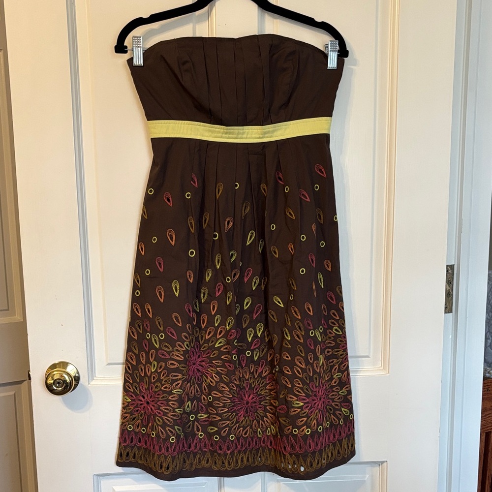Tabitha Brown Strapless Dress with Embroidered Floral Detail